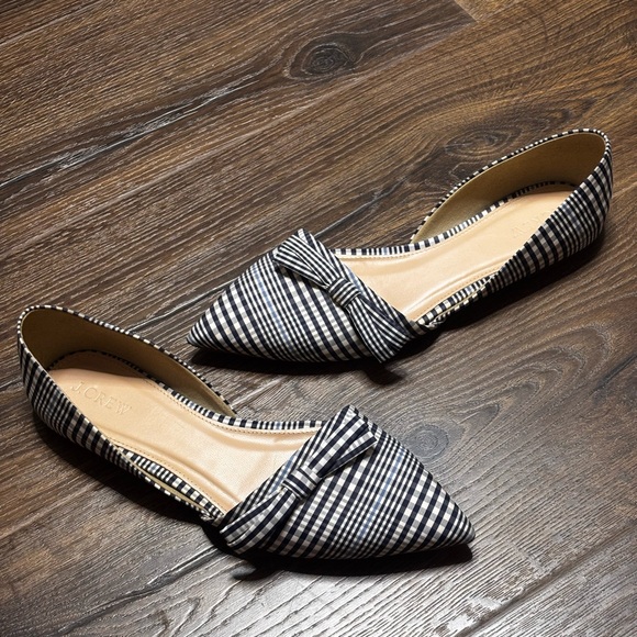 J. Crew Sloan plaid d'Orsay flats with a bow in navy blue and white size 9 - Picture 4 of 10